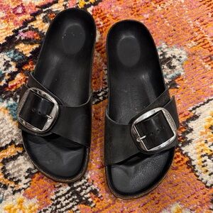 Birkenstock black Madrid Slide Sandals with Silver Buckle